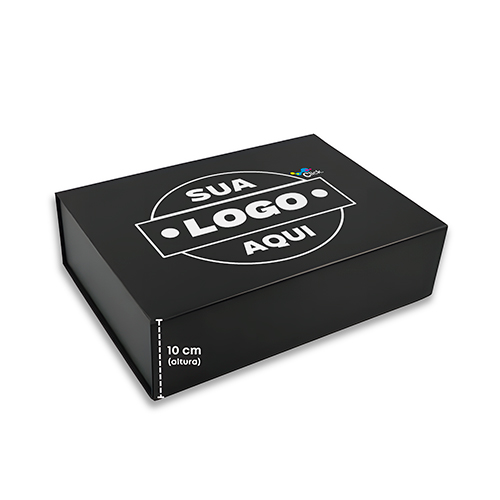 Caixa de presente premium rígida magnética preto, Com dimensões de 36 cm de comprimento, 26 cm de largura e 8 cm de profundidade, modelo liso, feita em papel de alta qualidade